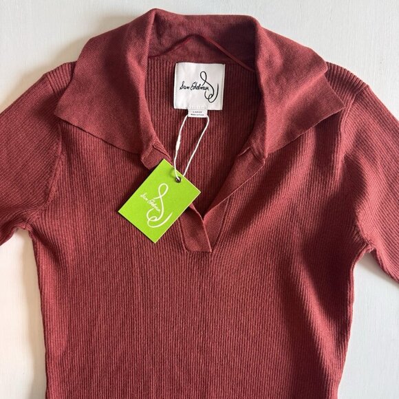 NWT Sam Edelman Dress Size Large Ribbed Collared Midi Sweater $118 Rust Orange - Picture 3 of 16